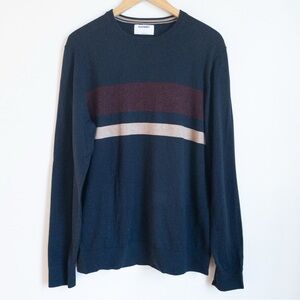 Old Navy Navy Blue Striped Lightweight Crewneck Sweater